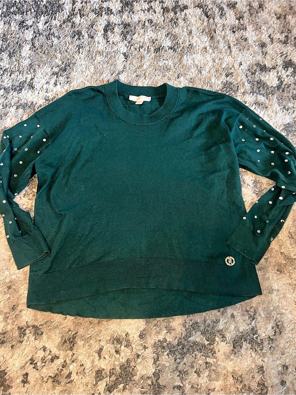Michael Kors Studded Sleeve Crewneck Sweater in Green Size Medium